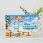 Tropical Summer Beach Birthday Party Einladung (Stehend Vorderseite)
