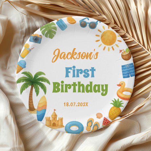Tropical Summer Beach Birthday Party Paper Plates Pappteller