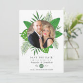 Tropical Summer Beach Foto Wedding Save The Date (Stehend Vorderseite)