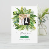 Tropical Summer Beach Hochzeit Foto Collage Dankeskarte (Stehend Vorderseite)