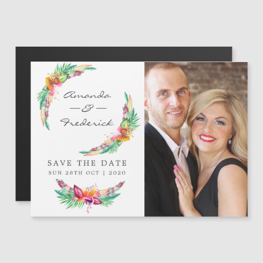 Tropical Summer Beach Hochzeit Save the Date Magneteinladung (Vorne/Hinten)