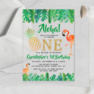 Tropical Summer Beach Luau Boys 1. Geburtstag Acryleinladungen