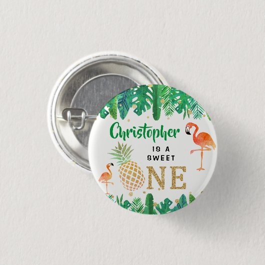 Tropical Summer Beach Luau Boys 1. Geburtstag Button (Vorne & Hinten)