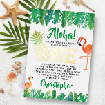 Tropical Summer Beach Luau Boys 1. Geburtstag Folieneinladung<br><div class="desc">Dankeschön im Stil mit diesen süßen und sehr trendigen realen Folie gepresst 1. Geburtstag danke Ihnen Karten. Dieses Design lässt sich leicht mit Ihrer speziellen Veranstaltungsformulierung personalisieren und Ihre Gäste werden begeistert sein,  wenn sie diese fantastischen Dankesworte erhalten.</div>