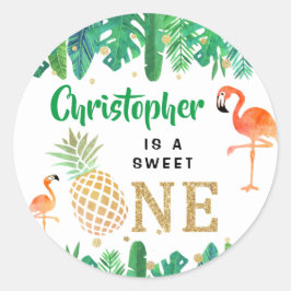 Tropical Summer Beach Luau Boys 1. Geburtstag Runder Aufkleber