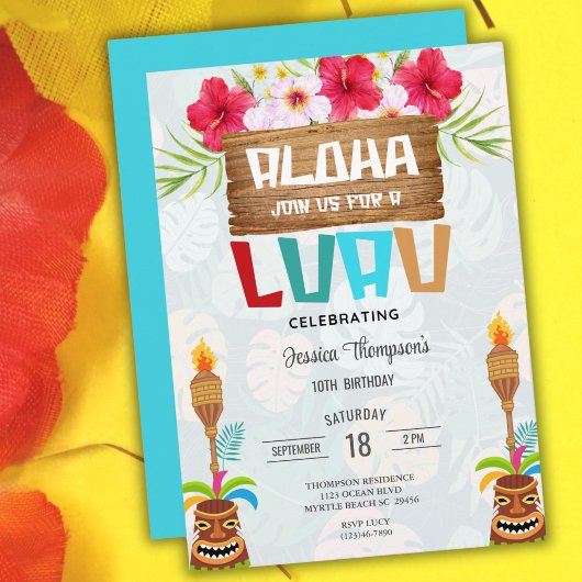 Tropical Summer Beach Luau Girls 10. Geburtstag Einladung