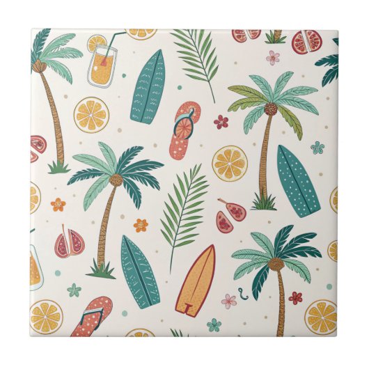 Tropical Summer Beach Pattern (1) Fliese (Vorderseite)