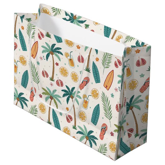 Tropical Summer Beach Pattern (1) Große Geschenktüte (Vorderseite Schrägansicht)