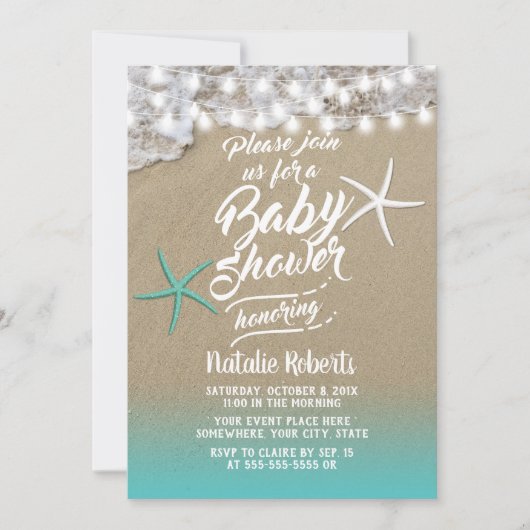 Tropical Summer Beach Starfish Babydusche Einladung (Vorderseite)