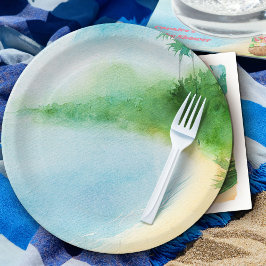 Tropical Summer Beach Watercolor Ocean Bay Pappteller