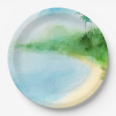 Tropical Summer Beach Watercolor Ocean Bay Pappteller (Vorderseite)