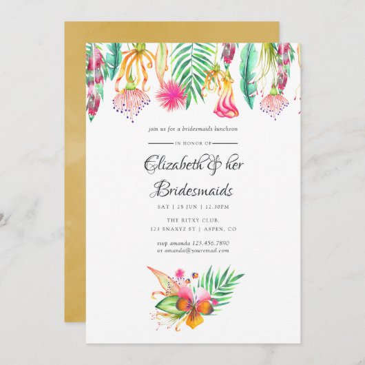 Tropical Summer Beach Wedding Bridesmaids Luncheon Einladung (Vorne/Hinten)