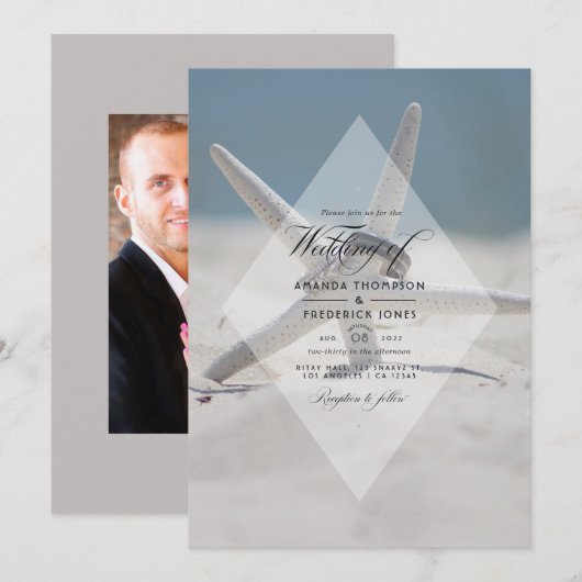 Tropical Summer Beach Wedding Foto Einladung (Vorne/Hinten)