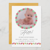 Tropical Summer Birningkündigung Foto-Karte Ankündigung (Vorne/Hinten)