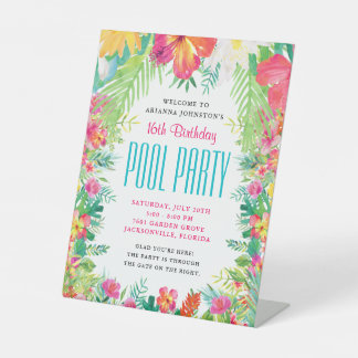 Tropical Summer Birthday Luau Pool Party Willkomme Sockelschild