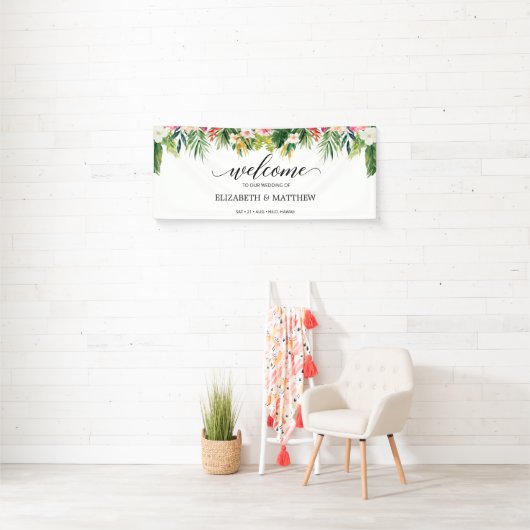 Tropical Summer Blätter Script Wedding Willkommen Banner (Insitu)