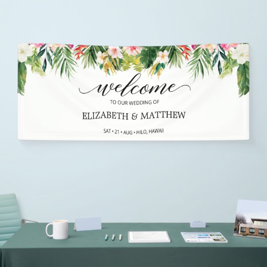 Tropical Summer Blätter Script Wedding Willkommen Banner (Messe)