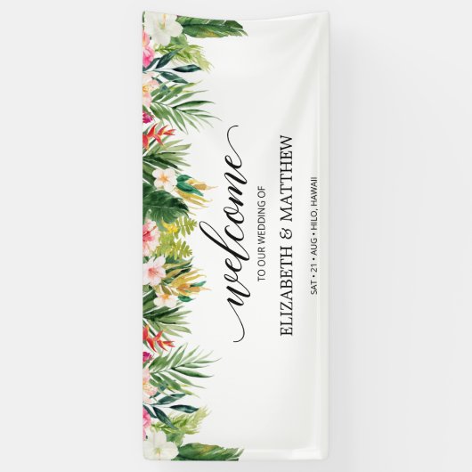Tropical Summer Blätter Script Wedding Willkommen Banner (Vertikal)