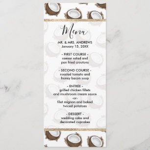 Tropical Summer Brown White Coconut Frucht Muster Menükarte