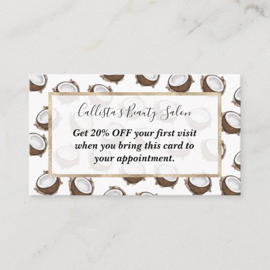 Tropical Summer Brown White Coconut Frucht Muster Rabattkarte (Vorderseite)