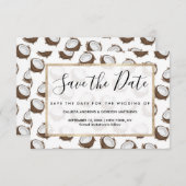 Tropical Summer Brown White Coconut Frucht Muster Save The Date (Vorne/Hinten)