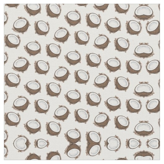 Tropical Summer Brown White Coconut Frucht Muster Stoff (Nahaufnahme)