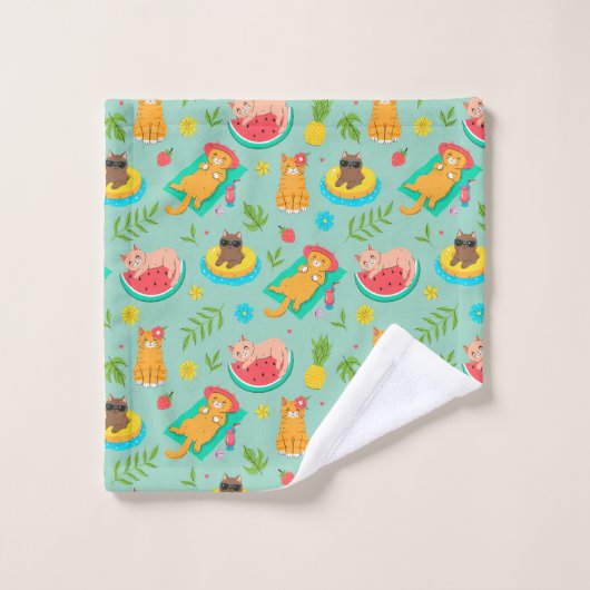 Tropical Summer Cats Bath Towel Set (Waschlappen)