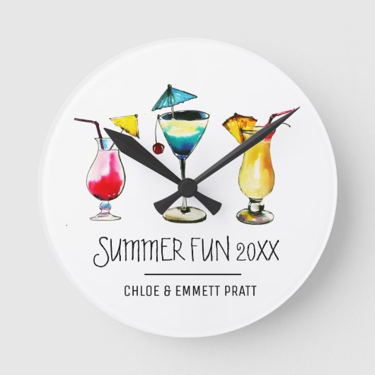 Tropical Summer Cocktail Drink Retro Home Bar Runde Wanduhr (Vorderseite)