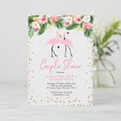 Tropical Summer Flamingo Couple Dusche Einladung (Stehend Vorderseite)