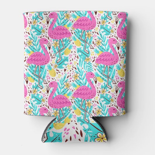 Tropical Summer Flamingo: Helle Muster Elemente Dosenkühler (Vorderseite)