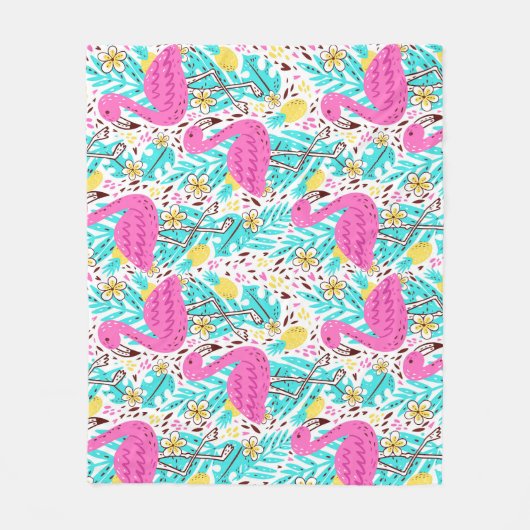 Tropical Summer Flamingo: Helle Muster Elemente Fleecedecke (Vorderseite)