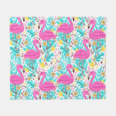 Tropical Summer Flamingo: Helle Muster Elemente Fleecedecke (Vorderseite (Horizontal))