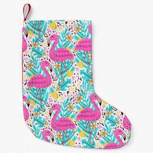 Tropical Summer Flamingo: Helle Muster Elemente Kleiner Weihnachtsstrumpf (Vorderseite)