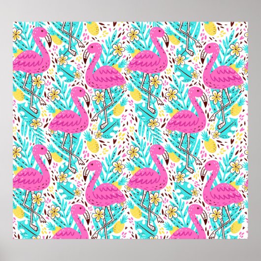 Tropical Summer Flamingo: Helle Muster Elemente Poster (Vorne)