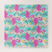 Tropical Summer Flamingo: Helle Muster Elemente Puzzle (Horizontal)