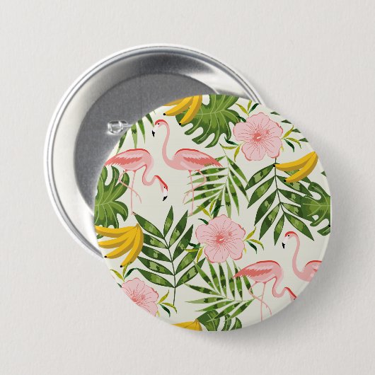 Tropical Summer Flamingo Round Button (Vorne & Hinten)