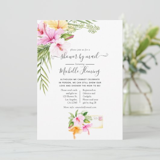 Tropical Summer Floral Baby Show by Mail Einladung (Stehend Vorderseite)