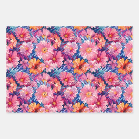 Tropical Summer Flowers Botanical Floral Pattern Geschenkpapier Set (Vorderseite 2)