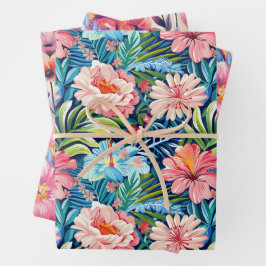 Tropical Summer Flowers Botanical Floral Pattern Geschenkpapier Set