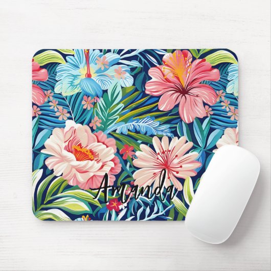 Tropical Summer Flowers Pattern Pretty Floral Mousepad (Mit Mouse)