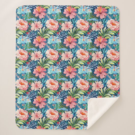 Tropical Summer Flowers Pattern Pretty Floral Sherpadecke (Vorderseite)