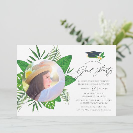 Tropical Summer Graduation Party Einladung (Stehend Vorderseite)