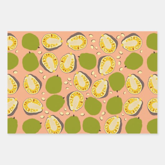 Tropical Summer Jackfruits Pattern - Exotic Frucht Geschenkpapier Set (Vorderseite 3)
