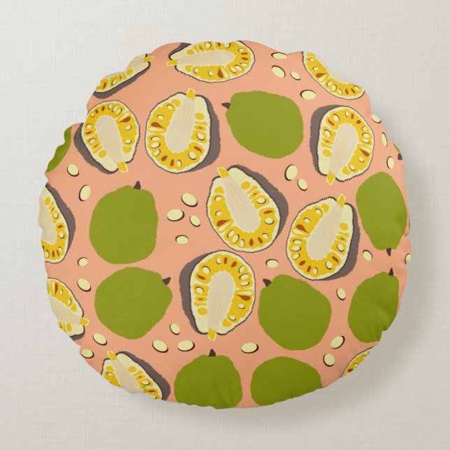 Tropical Summer Jackfruits Pattern - Exotic Frucht Rundes Kissen (Vorderseite)