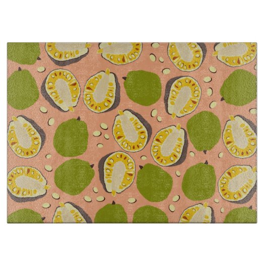 Tropical Summer Jackfruits Pattern - Exotic Frucht Schneidebrett (Vorderseite)