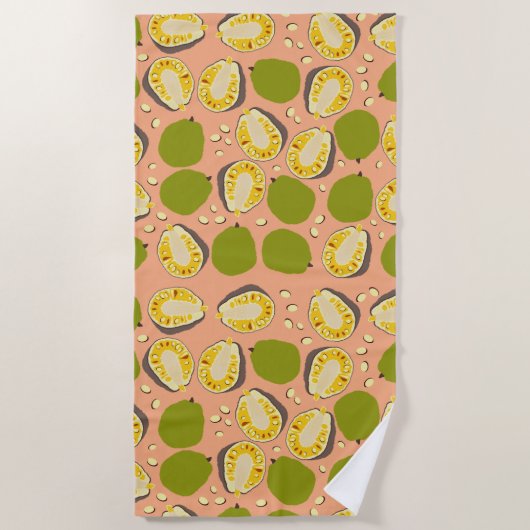 Tropical Summer Jackfruits Pattern - Exotic Frucht Strandtuch (Vorderseite)