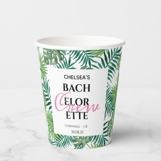 Tropical Summer Leaf Bachelorette Crew Party Pappbecher (Vorderseite)