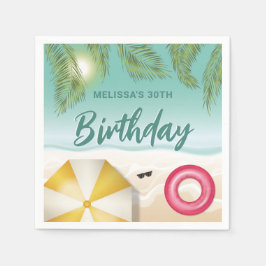 Tropical Summer Palm Leaves On Sand Beach Birthday Serviette
