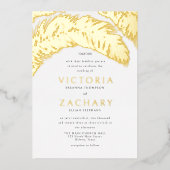 Tropical Summer Palm Tree Blätter Wedding Gold Folieneinladung (Vorderseite)