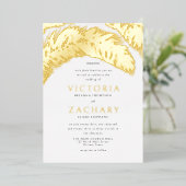Tropical Summer Palm Tree Blätter Wedding Gold Folieneinladung (Stehend vorne)